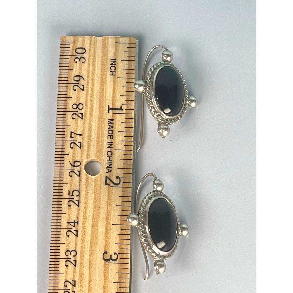 Taxco Mexico 925 Sterling Onyx Rope Bead Drop Hook Earrings 11.5g - Picture 6 of 7